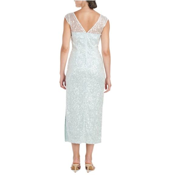 New JS COLLECTIONS Women's Aqua Cap Sleeve Midi Evening Sheath Dress Size 8 - Picture 2 of 9